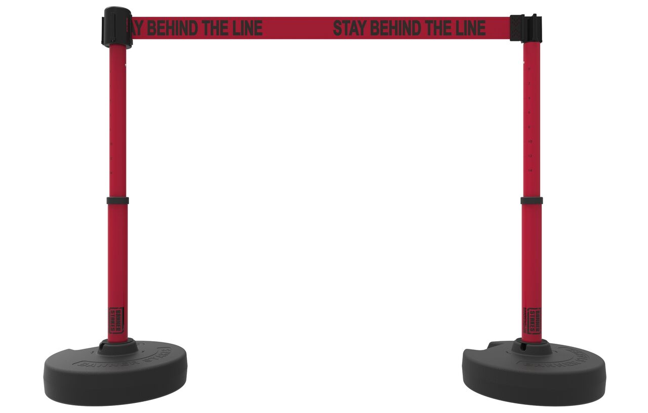 Banner Stakes Plus Barrier Set X2 With Red "Stay Behind The Line" Banner